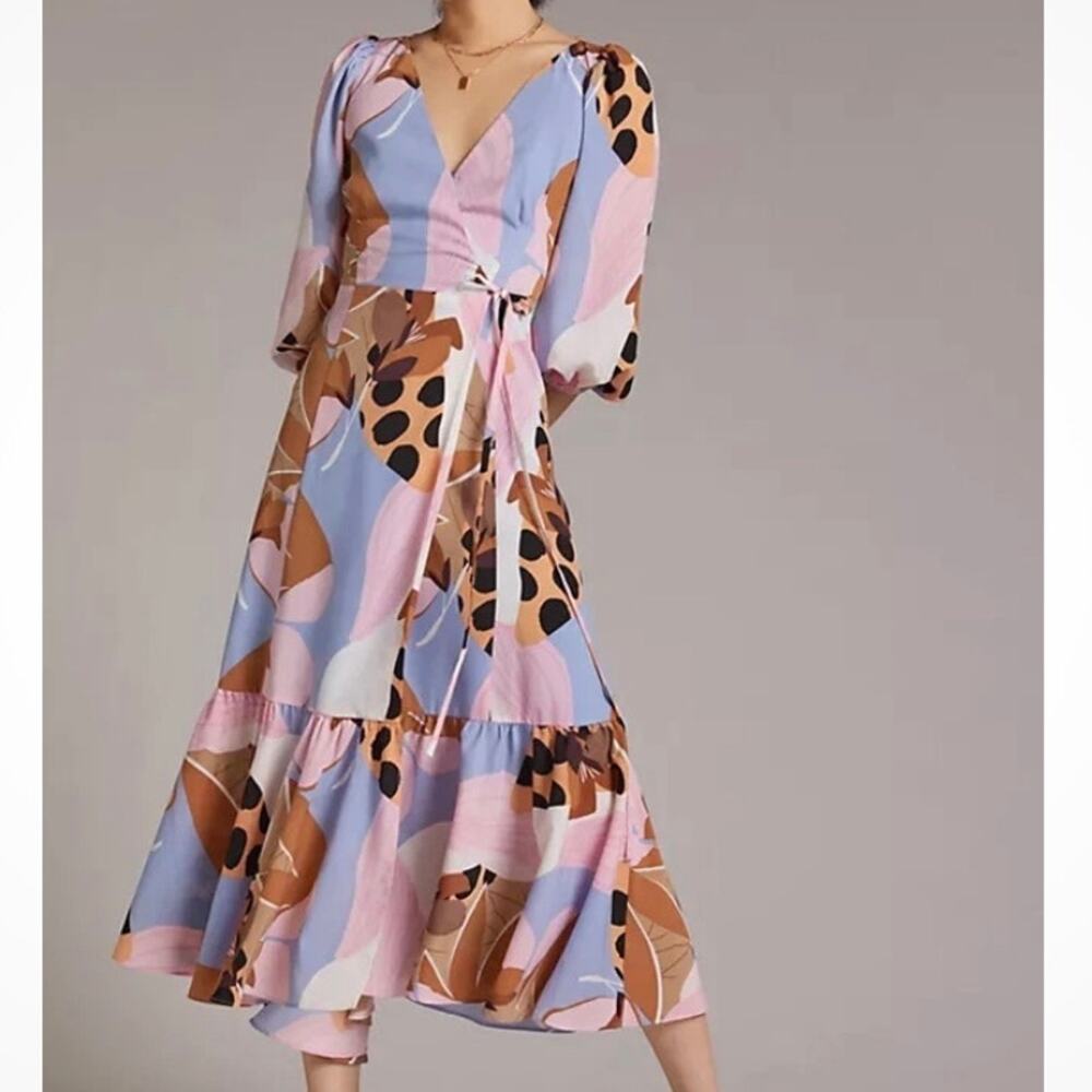 HUTCH x ANTHROPOLOGIE | Bloom Wrap Maxi Dress Ruffle Lace-up Back Abstract | XL - Picture 1 of 9